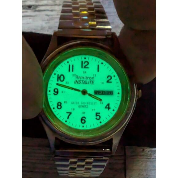 Armitron Instalite Watch Men 37mm Silver Gold Two Tone Stretch Band New Battery - Picture 3 of 6